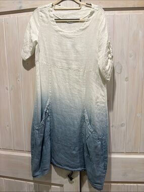 VASNA Italy LINEN DRESS  S  White & Blue